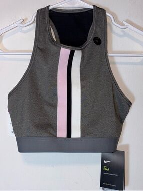 NEW Nike Dri-Fit Gym Elastic Sports Bra Carbon Heather Medium Support Size S